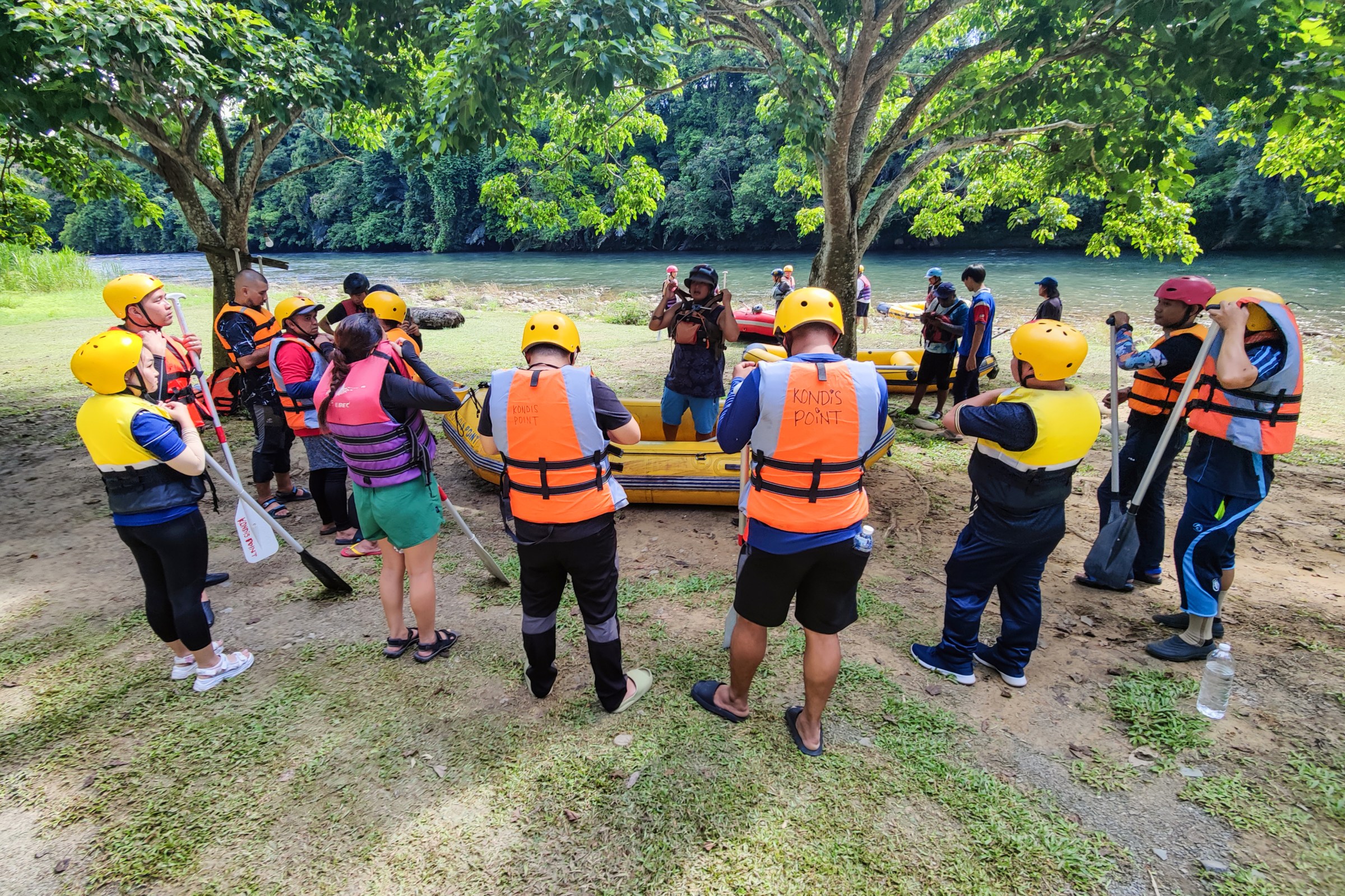 Rafting participants receiving a safety briefing before starting their white water adventure in Tahoe, CA.